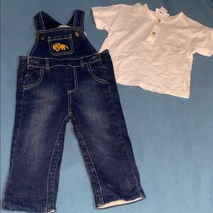 Boys’ size 9 mos “Little Me” lined denim bib overalls & Zara shirt